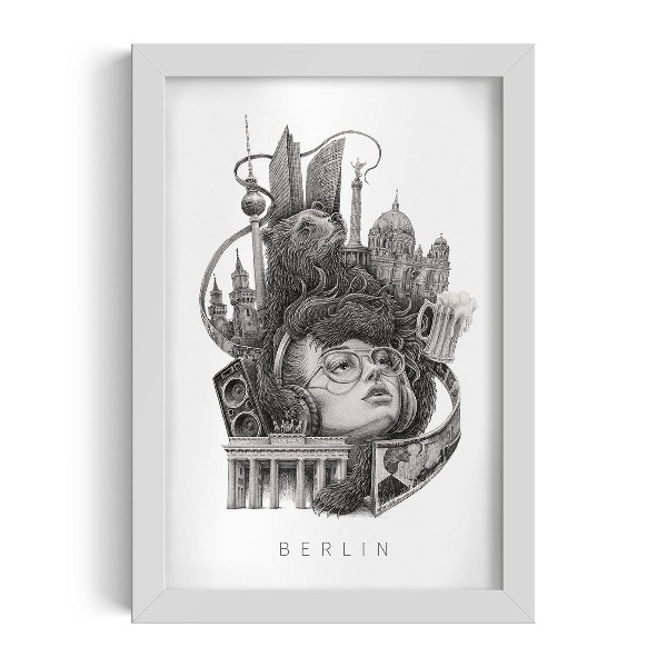 Schilderij met witte lijst Berlijn Zwart-Wit