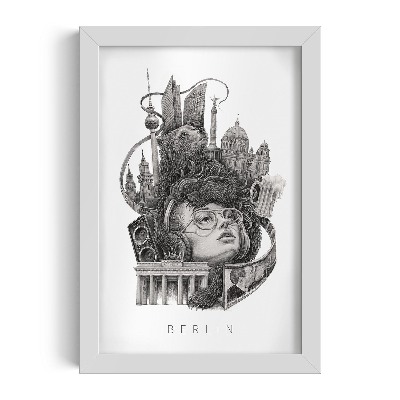 Schilderij met witte lijst Berlijn Zwart-Wit