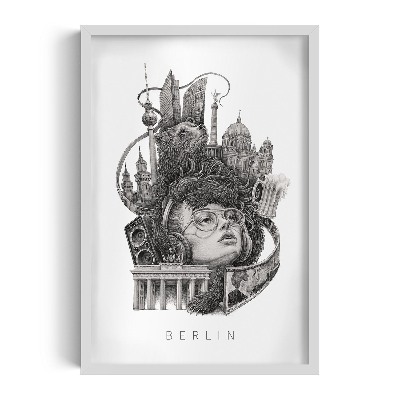 Schilderij met witte lijst Berlijn Zwart-Wit
