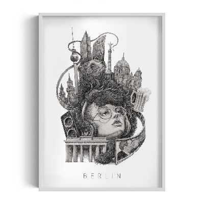 Schilderij met witte lijst Berlijn Zwart-Wit