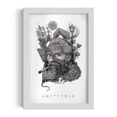 Schilderij met witte lijst Amsterdam Zwart-Wit