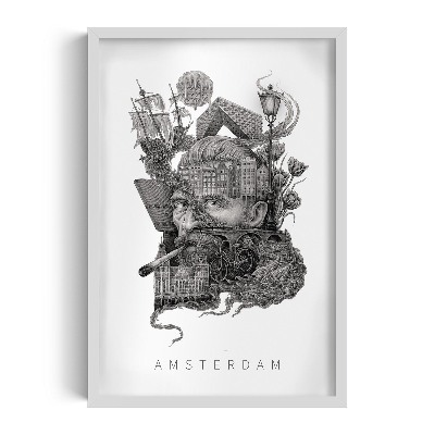 Schilderij met witte lijst Amsterdam Zwart-Wit