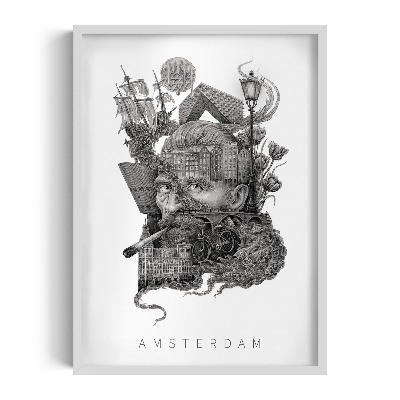 Schilderij met witte lijst Amsterdam Zwart-Wit