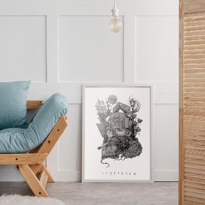 Schilderij met witte lijst Amsterdam Zwart-Wit