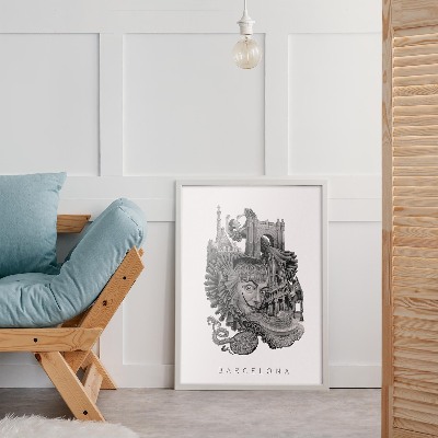 Schilderij met witte lijst Barcelona Zwart-Wit