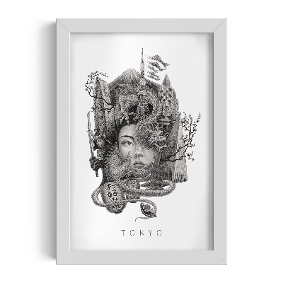 Schilderij met witte lijst Tokio Zwart-Wit