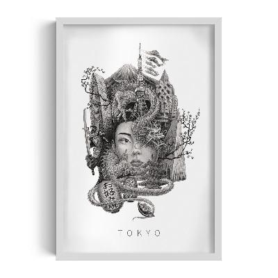 Schilderij met witte lijst Tokio Zwart-Wit