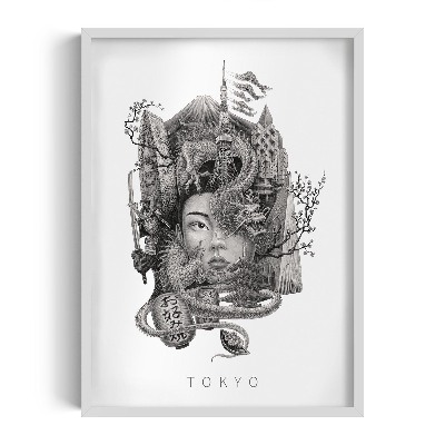 Schilderij met witte lijst Tokio Zwart-Wit