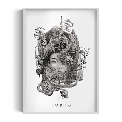 Schilderij met witte lijst Tokio Zwart-Wit