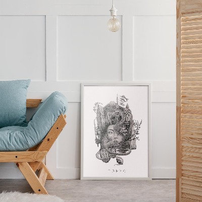 Schilderij met witte lijst Tokio Zwart-Wit