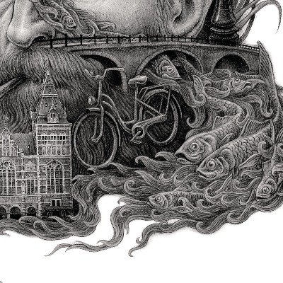 Schilderij Amsterdam Zwart-Wit