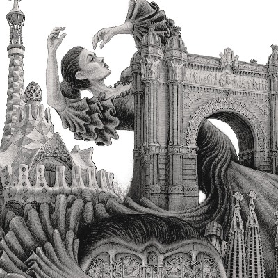 Schilderij Barcelona Zwart-Wit