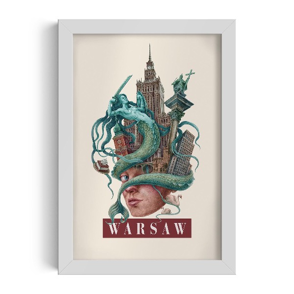 Schilderij met witte lijst Warschau Vintage