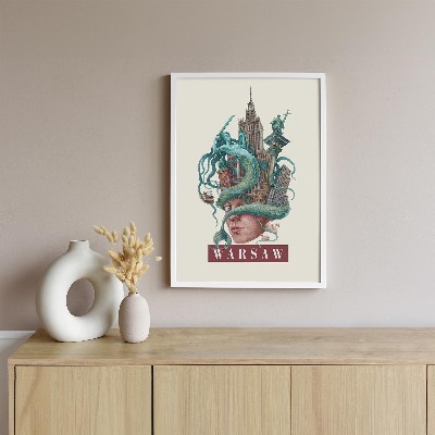 Schilderij met witte lijst Warschau Vintage