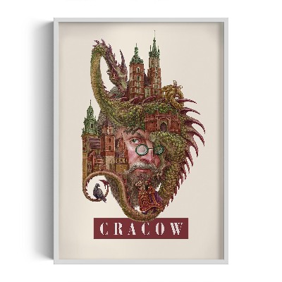 Schilderij met witte lijst Krakau Vintage
