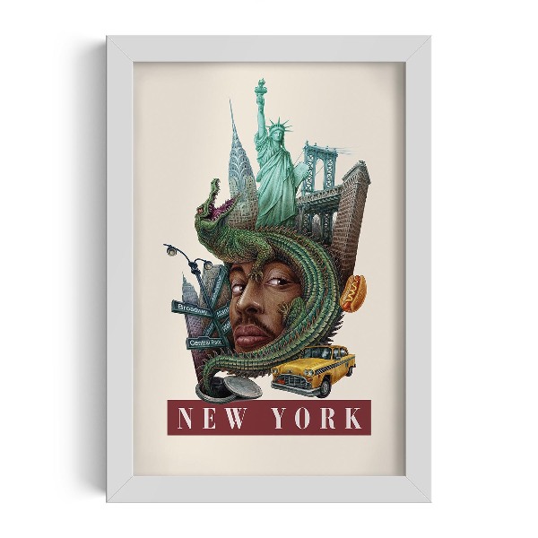 Schilderij met witte lijst New York Vintage