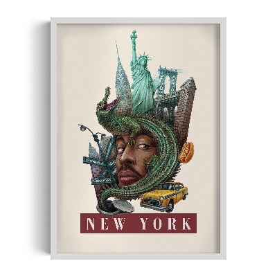 Schilderij met witte lijst New York Vintage