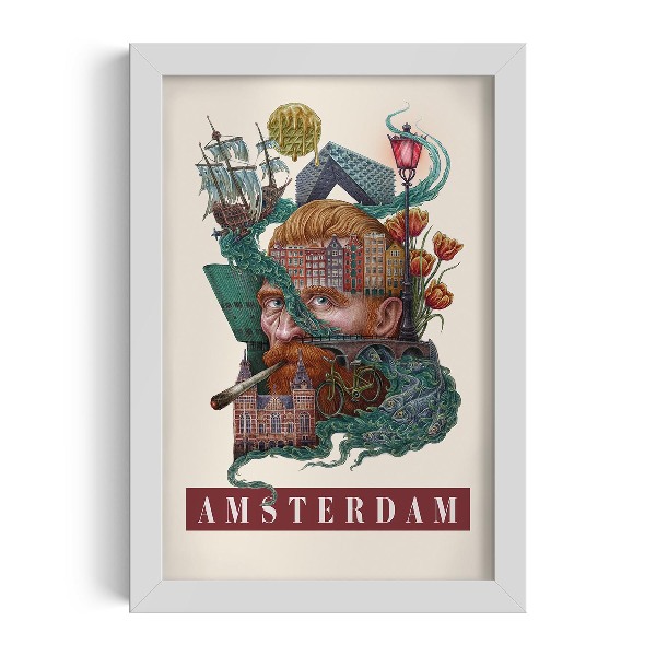 Schilderij met witte lijst Amsterdam Vintage