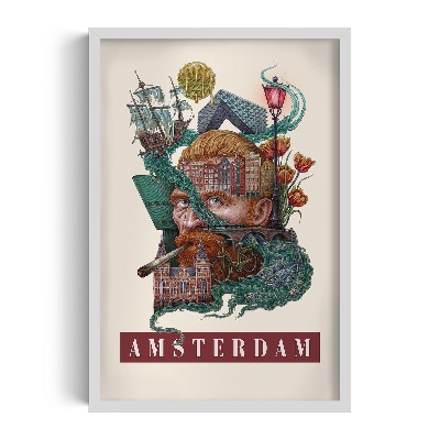 Schilderij met witte lijst Amsterdam Vintage
