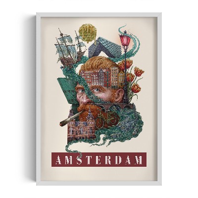 Schilderij met witte lijst Amsterdam Vintage