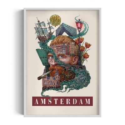 Schilderij met witte lijst Amsterdam Vintage