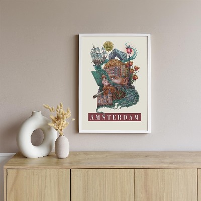 Schilderij met witte lijst Amsterdam Vintage