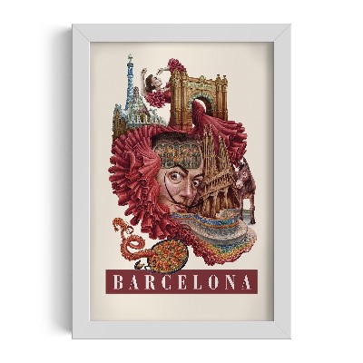 Schilderij met witte lijst Barcelona Vintage