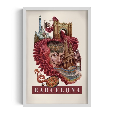 Schilderij met witte lijst Barcelona Vintage