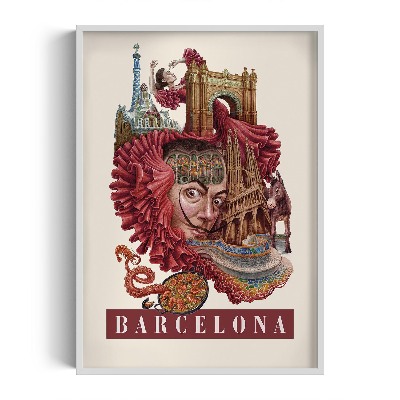 Schilderij met witte lijst Barcelona Vintage