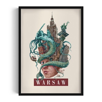 Schilderij met zwarte lijst Warschau Vintage