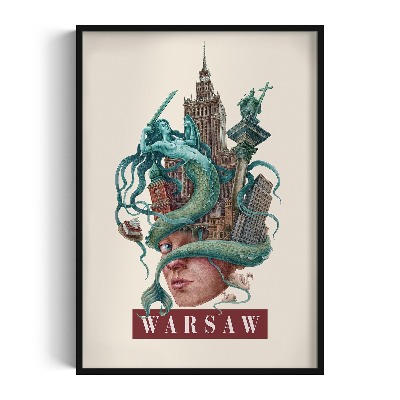 Schilderij met zwarte lijst Warschau Vintage