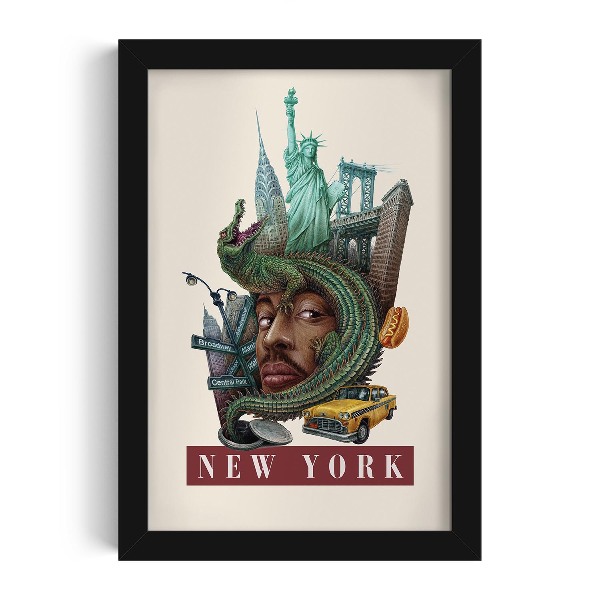 Schilderij met zwarte lijst New York Vintage