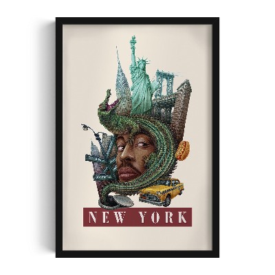 Schilderij met zwarte lijst New York Vintage