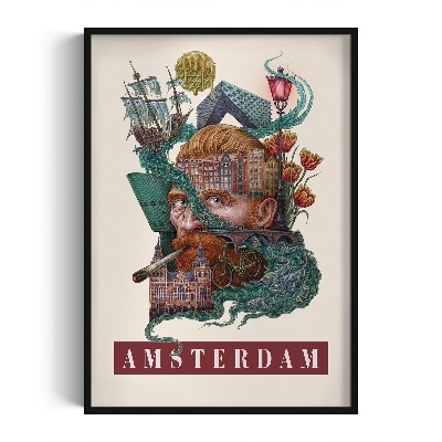 Schilderij met zwarte lijst Amsterdam Vintage