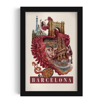 Schilderij met zwarte lijst Barcelona Vintage