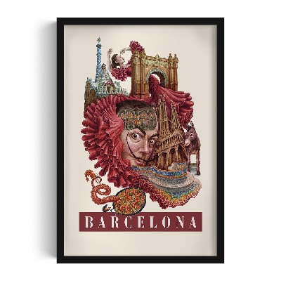 Schilderij met zwarte lijst Barcelona Vintage