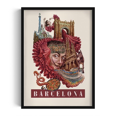 Schilderij met zwarte lijst Barcelona Vintage