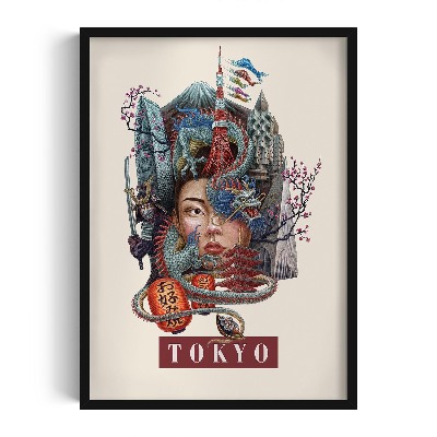 Schilderij met zwarte lijst Tokio Vintage