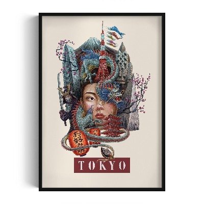 Schilderij met zwarte lijst Tokio Vintage