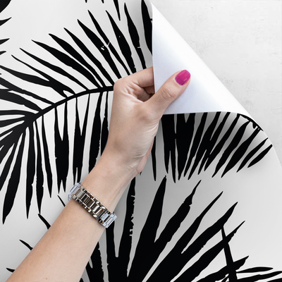 Fotobehang Zwart-witte palmbladeren