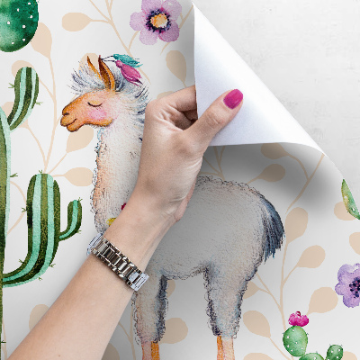 Fotobehang Lama's tussen de cactussen