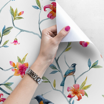 Fotobehang Vogels op bloeiende takken