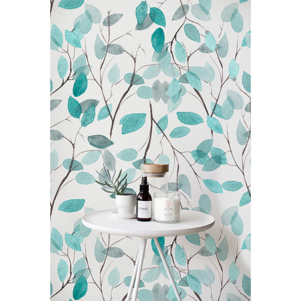 Fotobehang Delicate turquoise bladeren