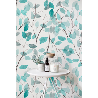 Fotobehang Delicate turquoise bladeren