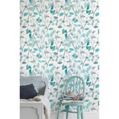 Fotobehang Delicate turquoise bladeren