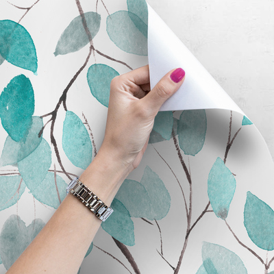 Fotobehang Delicate turquoise bladeren