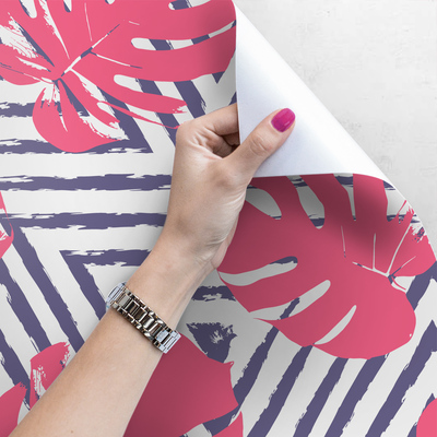 Fotobehang Roze Monstera-bladeren