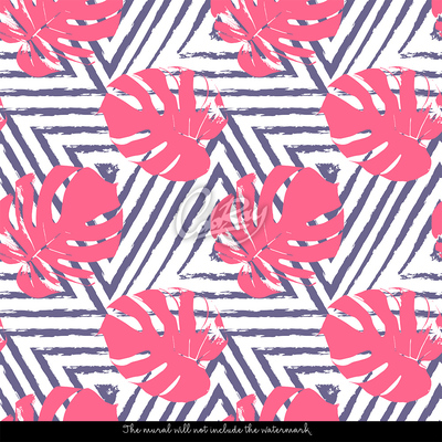 Fotobehang Roze Monstera-bladeren