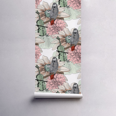 Fotobehang Muzikale papegaaien