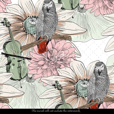 Fotobehang Muzikale papegaaien